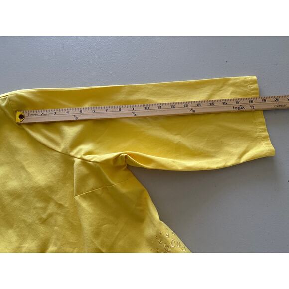 Liz Claiborne Women Size XL Yellow Button Front Floral Embroidered Pocket Blouse - Picture 7 of 11